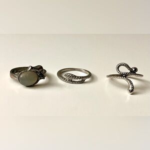Silver Toned Snake and Frog Ring Set of 3